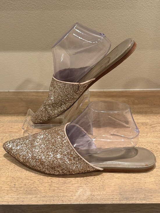 Joie Shoes - Joie Gold Glitter Pointed Toe Mules Clogs Flats Shoes Size 9.5 EU 41